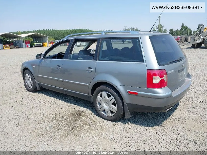 2003 Volkswagen Passat W8 VIN: WVWZK63B33E083917 Lot: 40074416