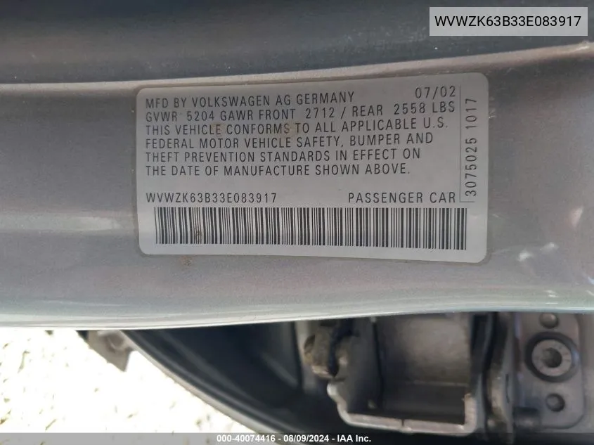 WVWZK63B33E083917 2003 Volkswagen Passat W8