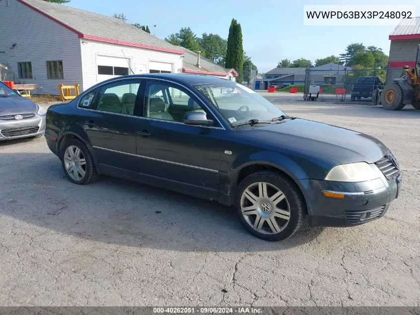 2003 Volkswagen Passat Gls VIN: WVWPD63BX3P248092 Lot: 40262051