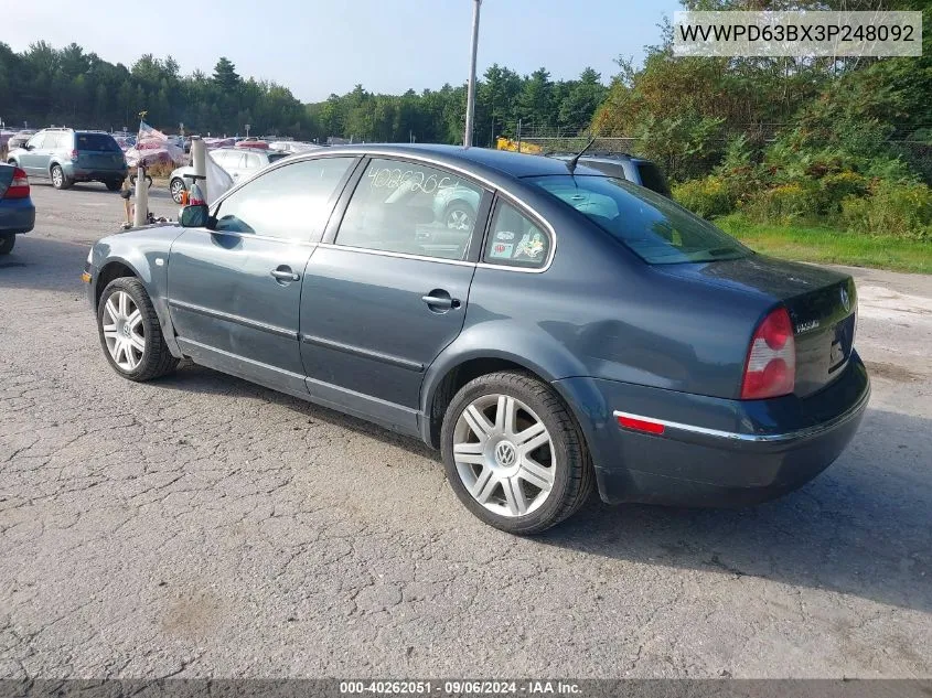 2003 Volkswagen Passat Gls VIN: WVWPD63BX3P248092 Lot: 40262051