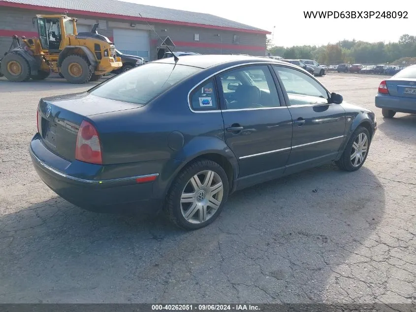 2003 Volkswagen Passat Gls VIN: WVWPD63BX3P248092 Lot: 40262051