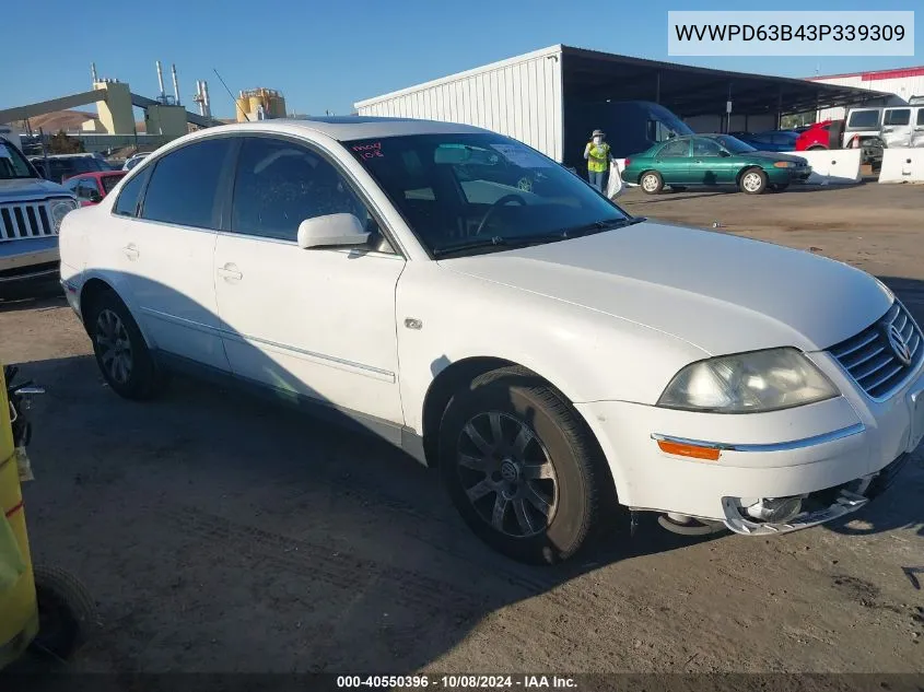 2003 Volkswagen Passat Gls VIN: WVWPD63B43P339309 Lot: 40550396