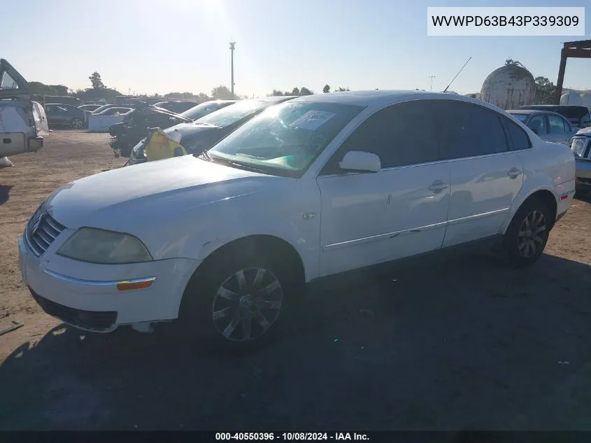 2003 Volkswagen Passat Gls VIN: WVWPD63B43P339309 Lot: 40550396