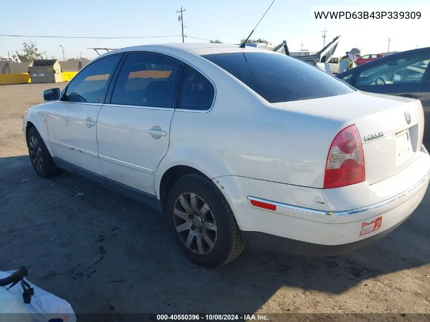 2003 Volkswagen Passat Gls VIN: WVWPD63B43P339309 Lot: 40550396