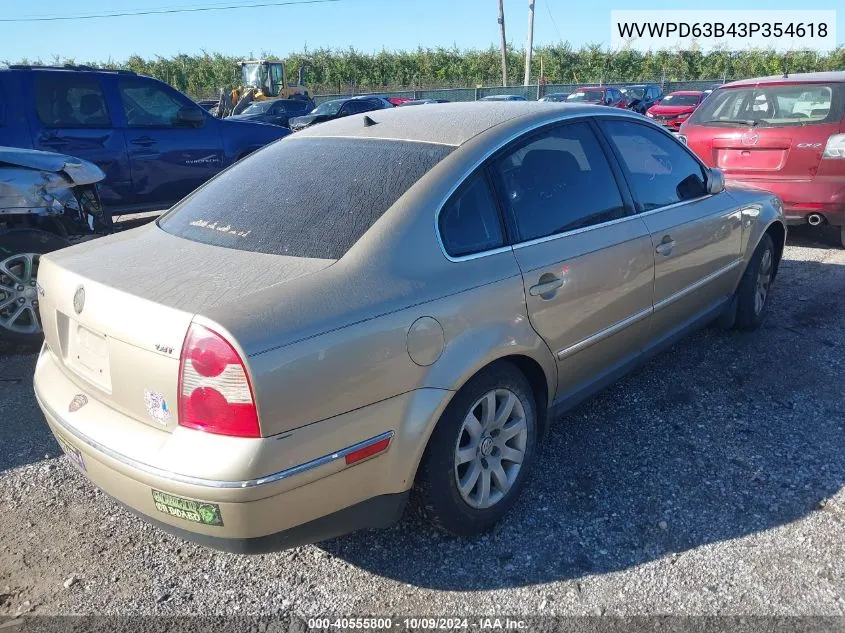 2003 Volkswagen Passat Gls VIN: WVWPD63B43P354618 Lot: 40555800