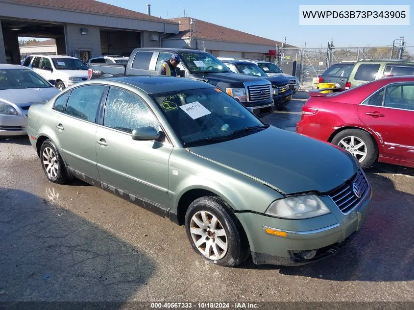 2003 Volkswagen Passat Gls VIN: WVWPD63B73P343905 Lot: 40567333