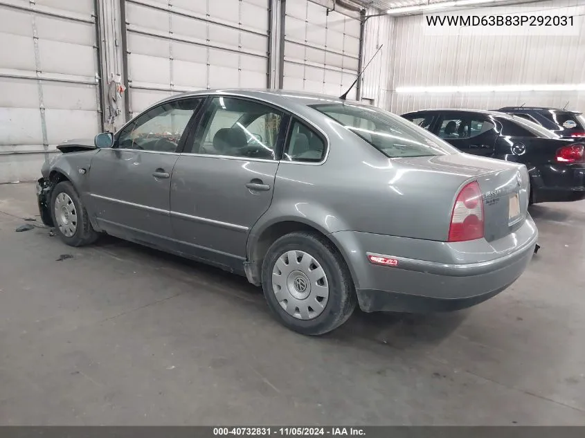 2003 Volkswagen Passat Gl VIN: WVWMD63B83P292031 Lot: 40732831