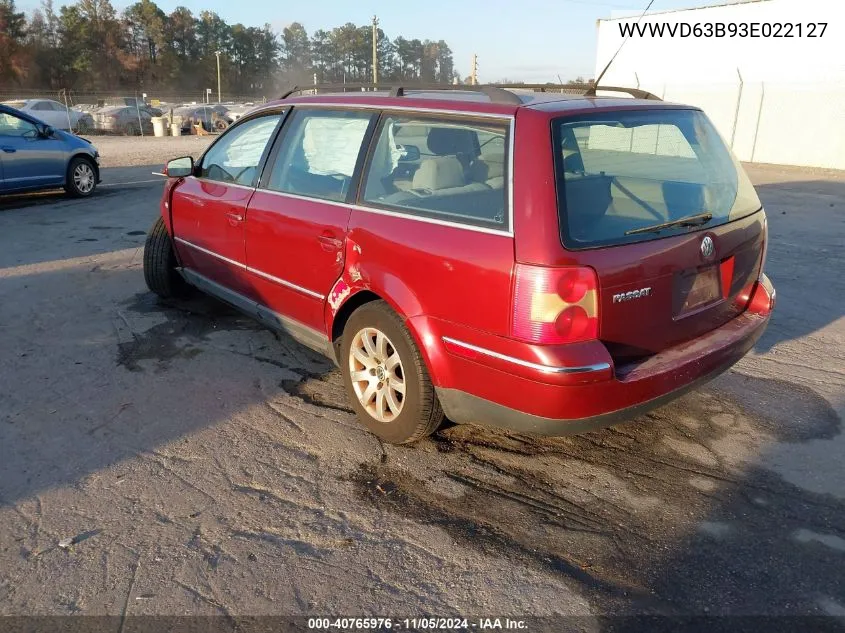 2003 Volkswagen Passat Gls VIN: WVWVD63B93E022127 Lot: 40765976