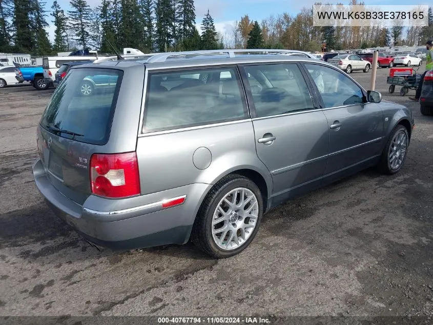 2003 Volkswagen Passat W8 VIN: WVWLK63B33E378165 Lot: 40767794