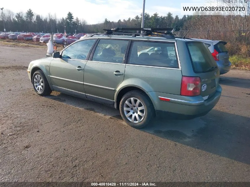 2003 Volkswagen Passat Gls VIN: WVWVD63B93E020720 Lot: 40810428