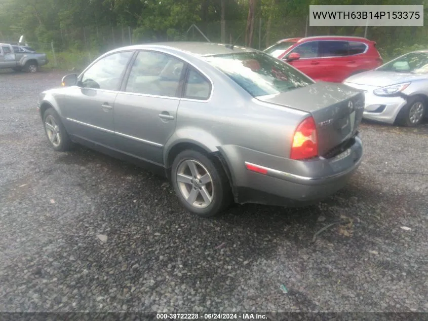 2004 Volkswagen Passat Glx VIN: WVWTH63B14P153375 Lot: 39722228