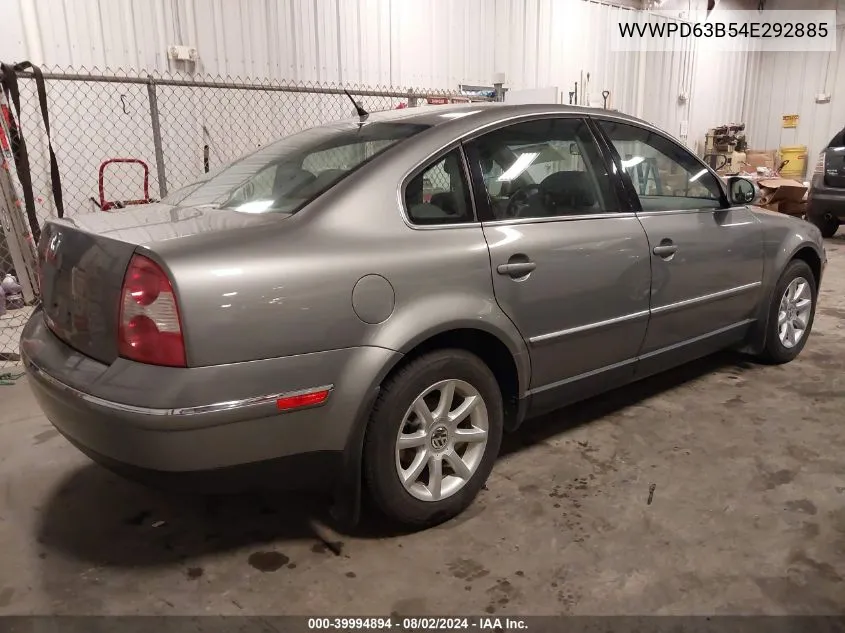 2004 Volkswagen Passat Gls VIN: WVWPD63B54E292885 Lot: 39994894