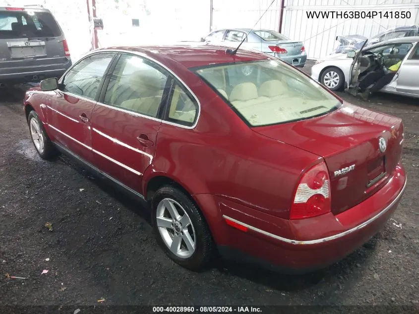 2004 Volkswagen Passat Glx VIN: WVWTH63B04P141850 Lot: 40028960