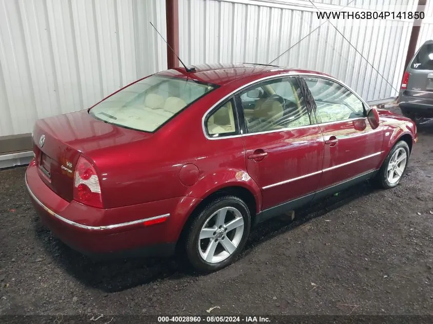 2004 Volkswagen Passat Glx VIN: WVWTH63B04P141850 Lot: 40028960