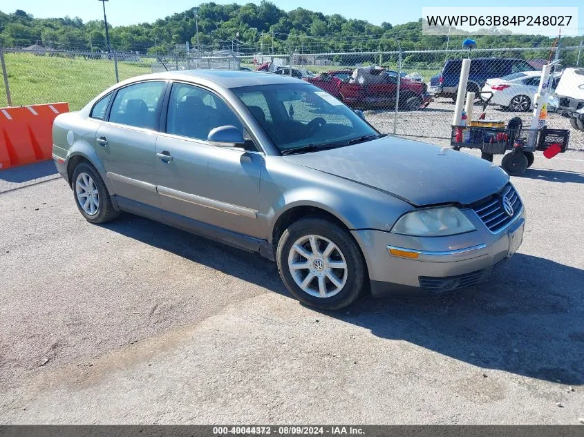 2004 Volkswagen Passat Gls VIN: WVWPD63B84P248027 Lot: 40044372