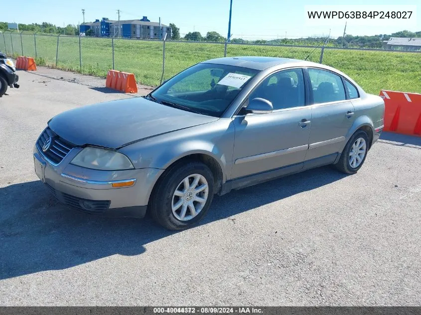 2004 Volkswagen Passat Gls VIN: WVWPD63B84P248027 Lot: 40044372