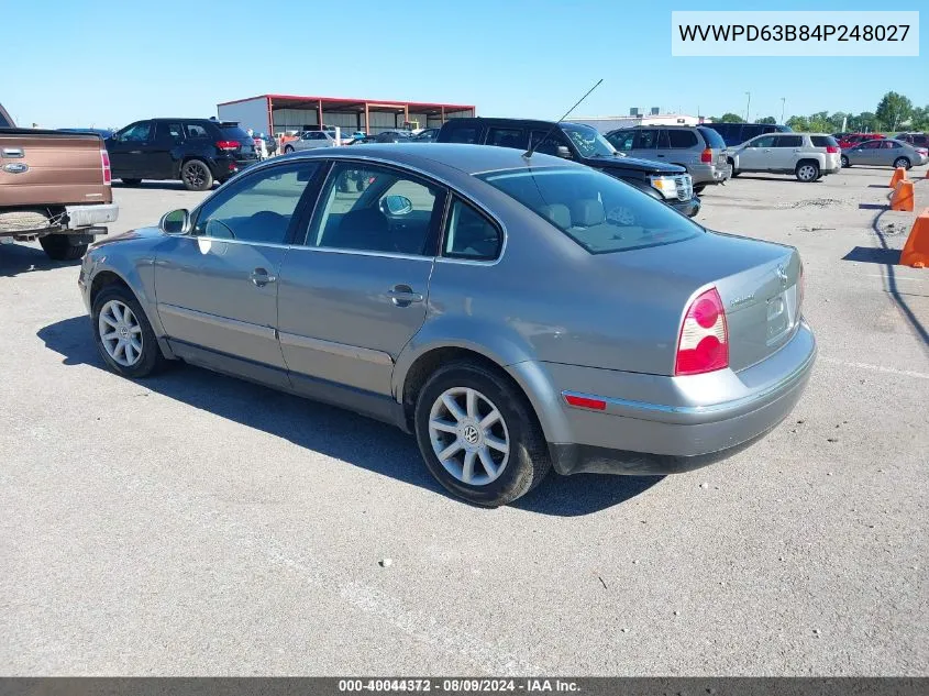 2004 Volkswagen Passat Gls VIN: WVWPD63B84P248027 Lot: 40044372