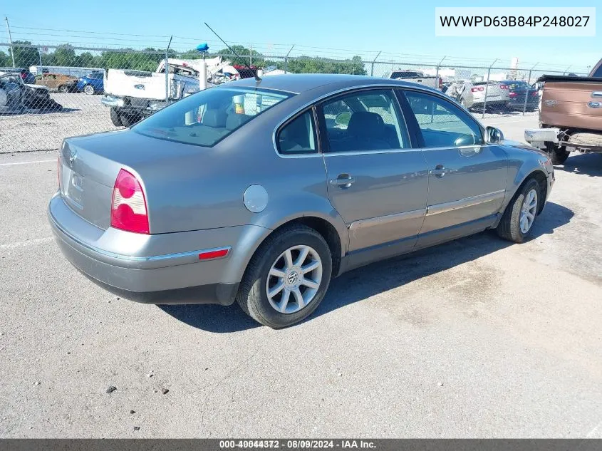 2004 Volkswagen Passat Gls VIN: WVWPD63B84P248027 Lot: 40044372