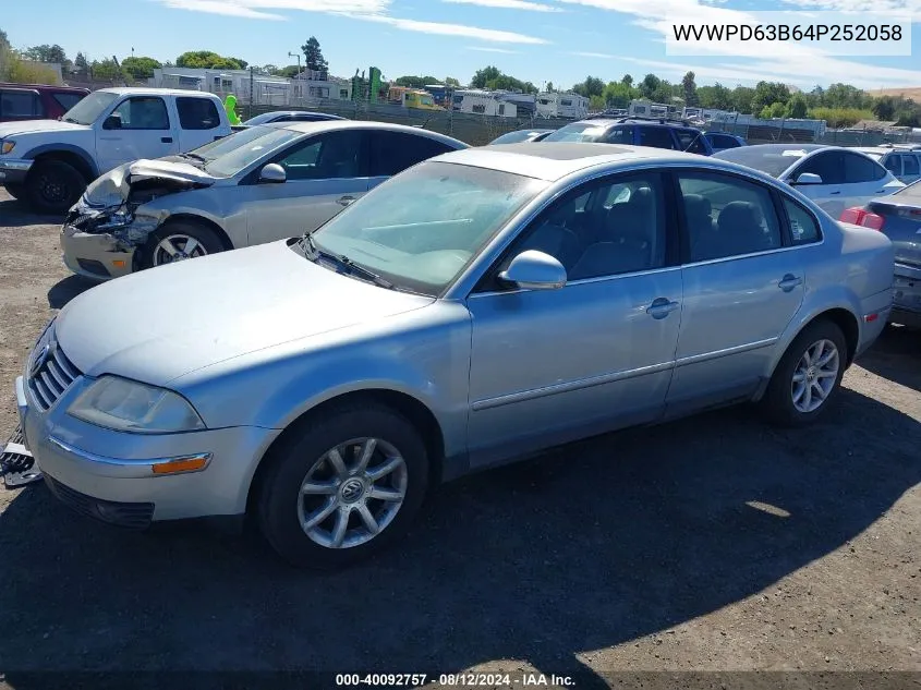 2004 Volkswagen Passat Gls VIN: WVWPD63B64P252058 Lot: 40092757