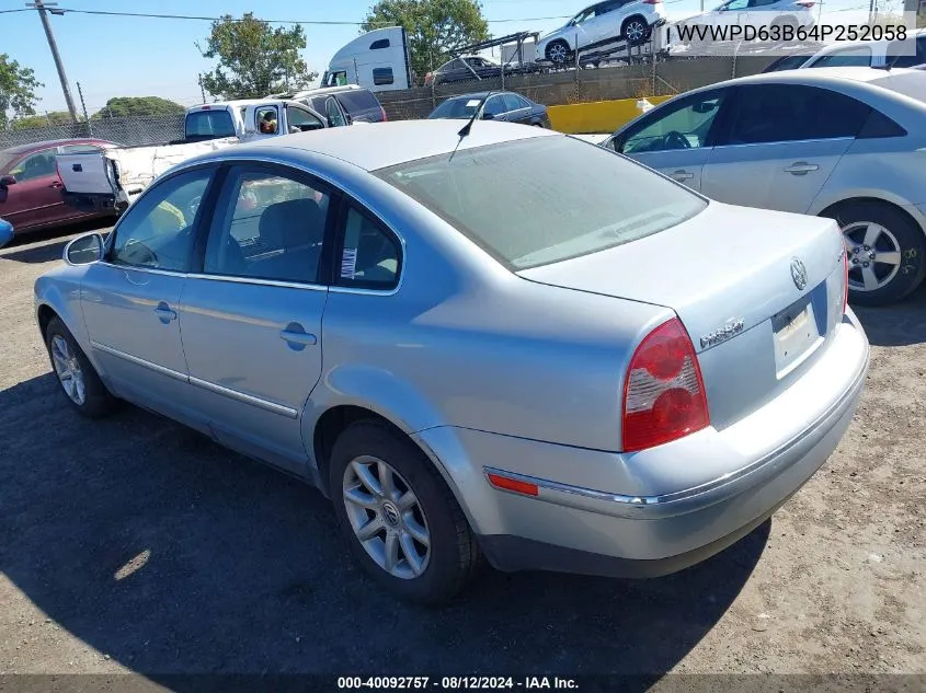 2004 Volkswagen Passat Gls VIN: WVWPD63B64P252058 Lot: 40092757