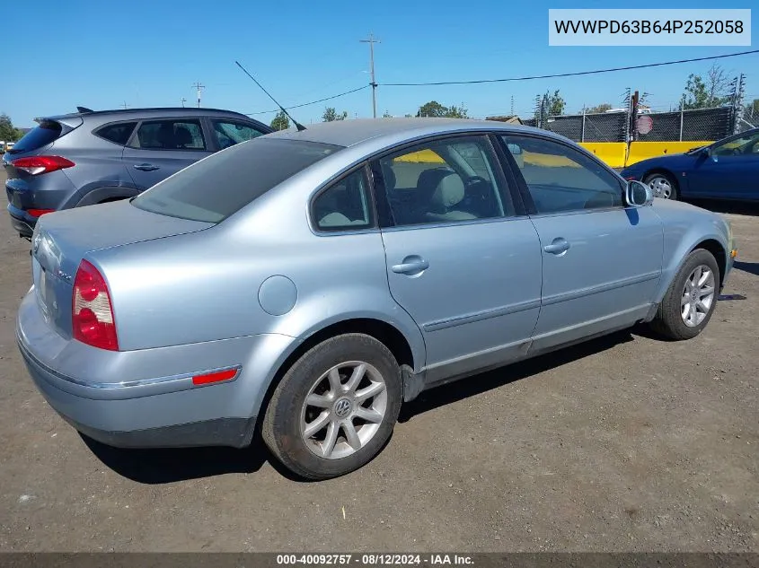 2004 Volkswagen Passat Gls VIN: WVWPD63B64P252058 Lot: 40092757