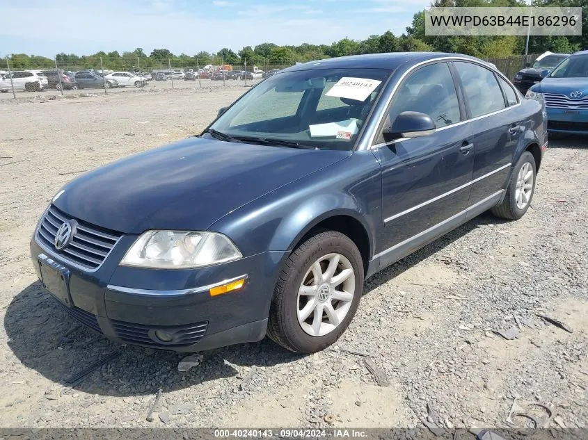 2004 Volkswagen Passat Gls VIN: WVWPD63B44E186296 Lot: 40240143