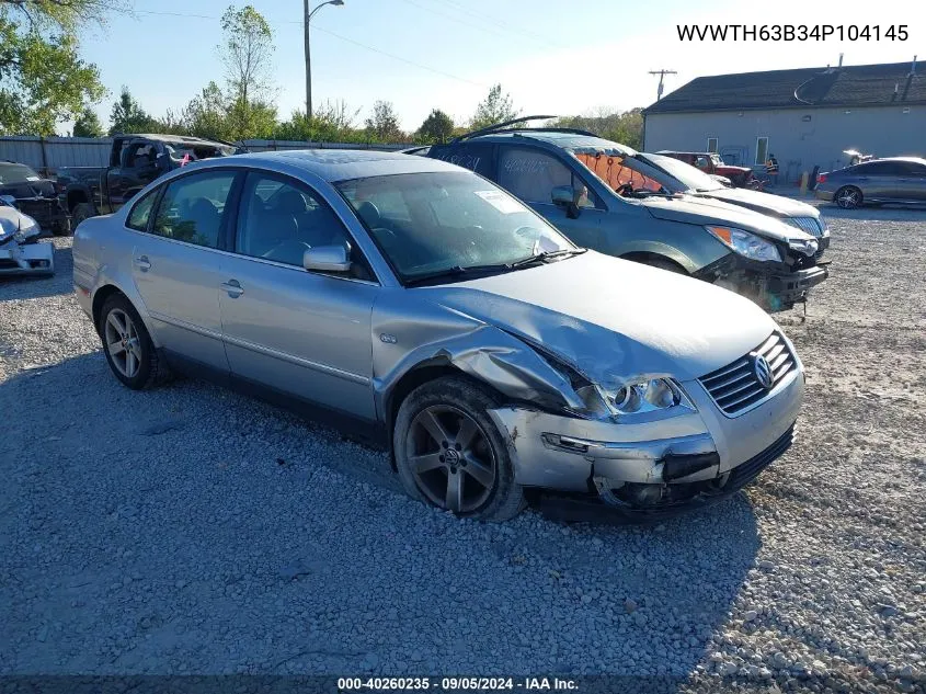 2004 Volkswagen Passat Glx 4Motion VIN: WVWTH63B34P104145 Lot: 40260235