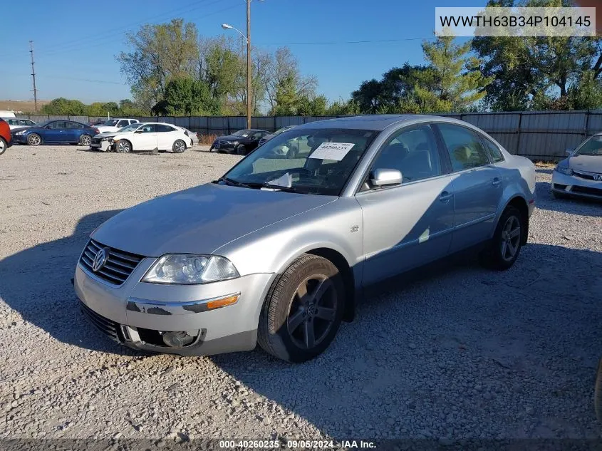 2004 Volkswagen Passat Glx 4Motion VIN: WVWTH63B34P104145 Lot: 40260235