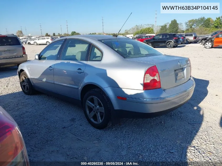 2004 Volkswagen Passat Glx 4Motion VIN: WVWTH63B34P104145 Lot: 40260235