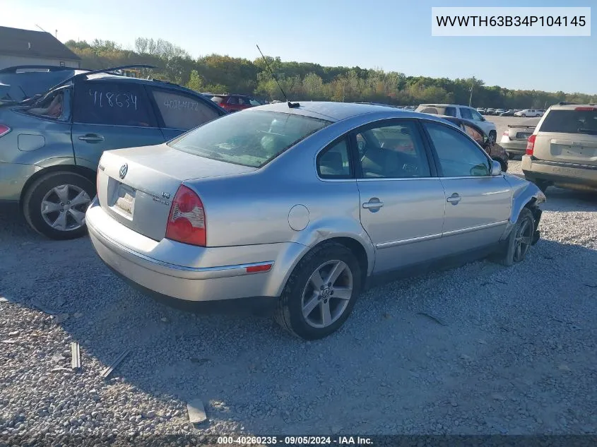 2004 Volkswagen Passat Glx 4Motion VIN: WVWTH63B34P104145 Lot: 40260235