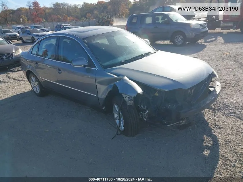 2004 Volkswagen Passat Gls VIN: WVWPD63B34P203190 Lot: 40711780