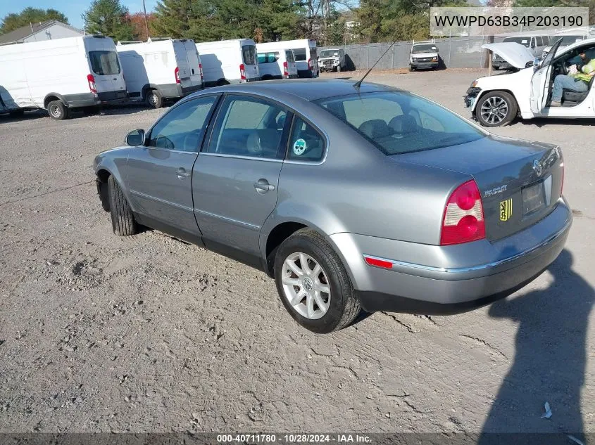 2004 Volkswagen Passat Gls VIN: WVWPD63B34P203190 Lot: 40711780