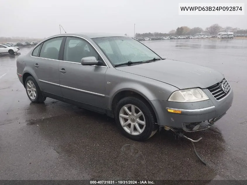 2004 Volkswagen Passat Gls VIN: WVWPD63B24P092874 Lot: 40731831