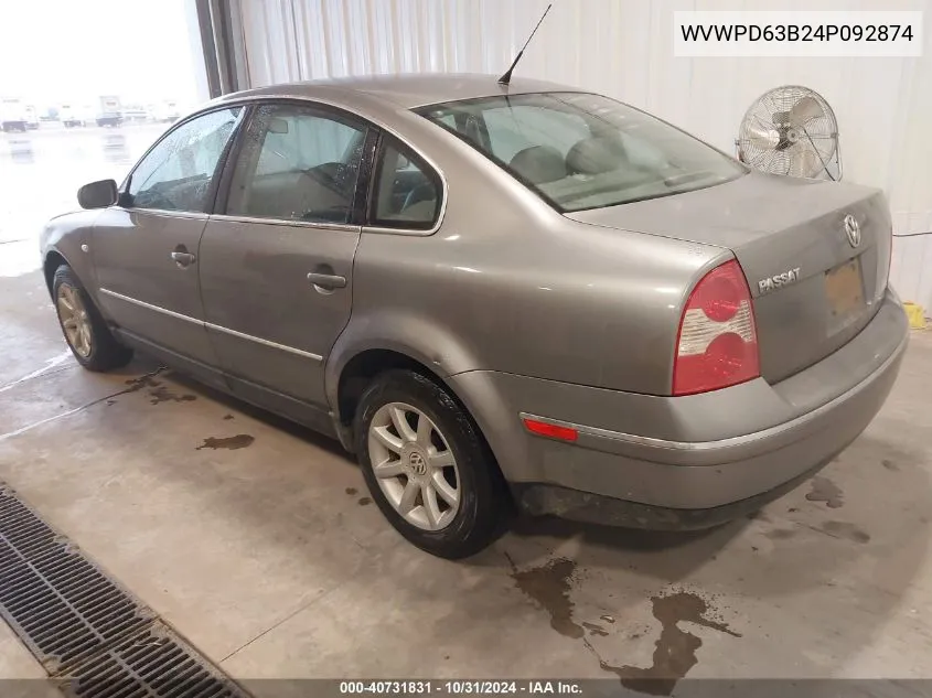 2004 Volkswagen Passat Gls VIN: WVWPD63B24P092874 Lot: 40731831