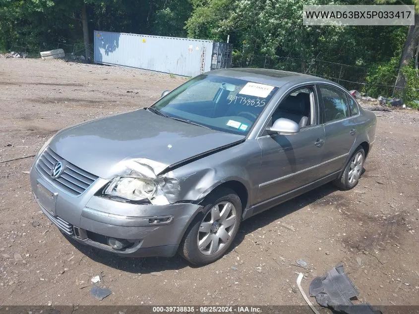 2005 Volkswagen Passat Gls/Gls 1.8T VIN: WVWAD63BX5P033417 Lot: 39738835