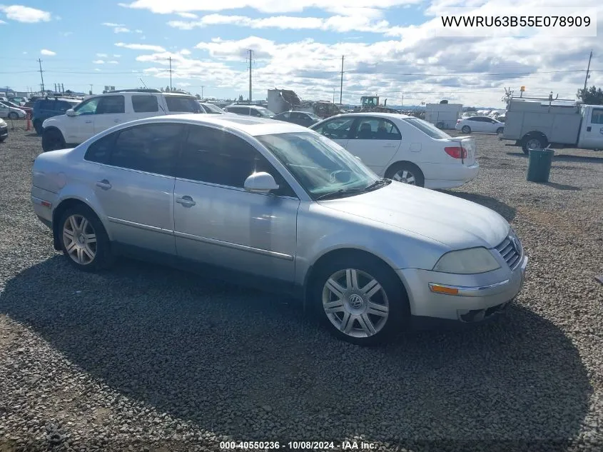 2005 Volkswagen Passat Glx VIN: WVWRU63B55E078909 Lot: 40550236