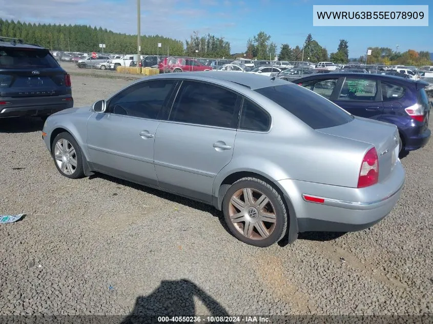 2005 Volkswagen Passat Glx VIN: WVWRU63B55E078909 Lot: 40550236