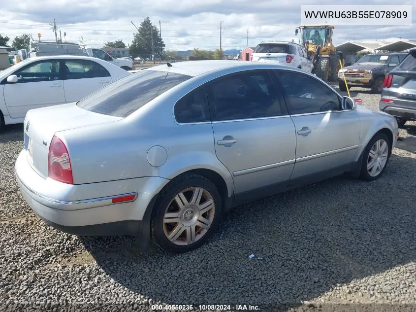 2005 Volkswagen Passat Glx VIN: WVWRU63B55E078909 Lot: 40550236