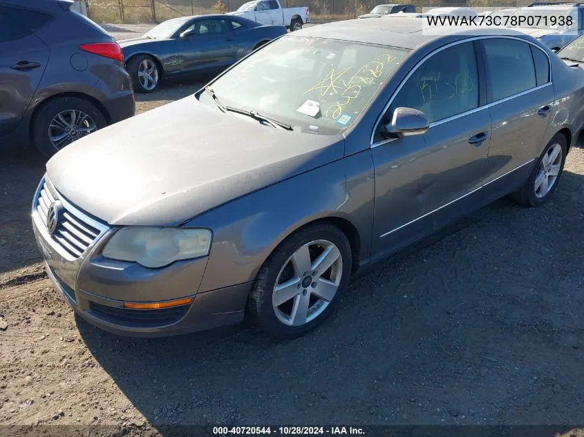 2008 Volkswagen Passat Komfort VIN: WVWAK73C78P071938 Lot: 40720544