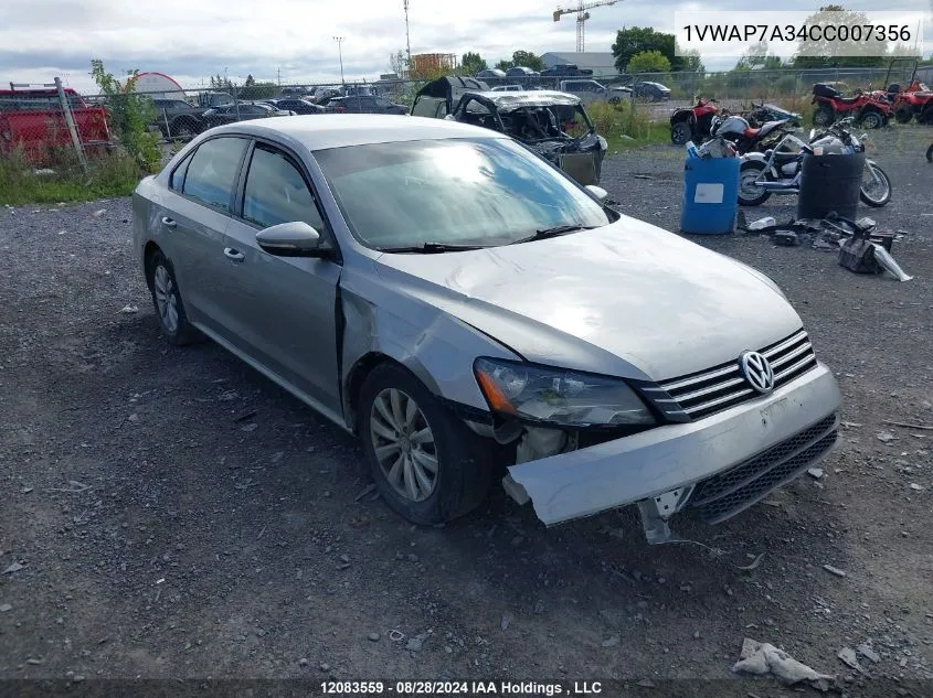 1VWAP7A34CC007356 2012 Volkswagen Passat 2.5L S