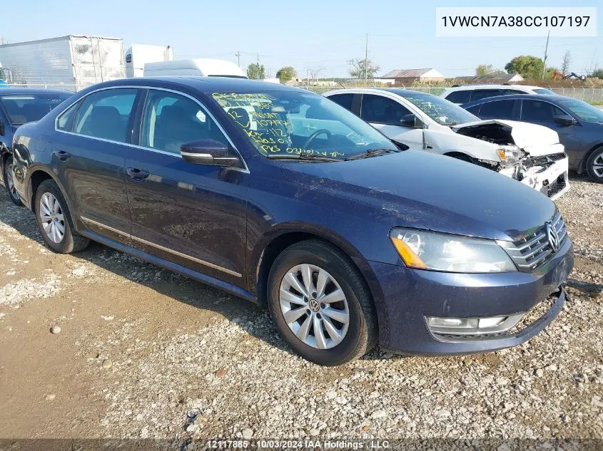 2012 Volkswagen Passat Sel VIN: 1VWCN7A38CC107197 Lot: 12117885