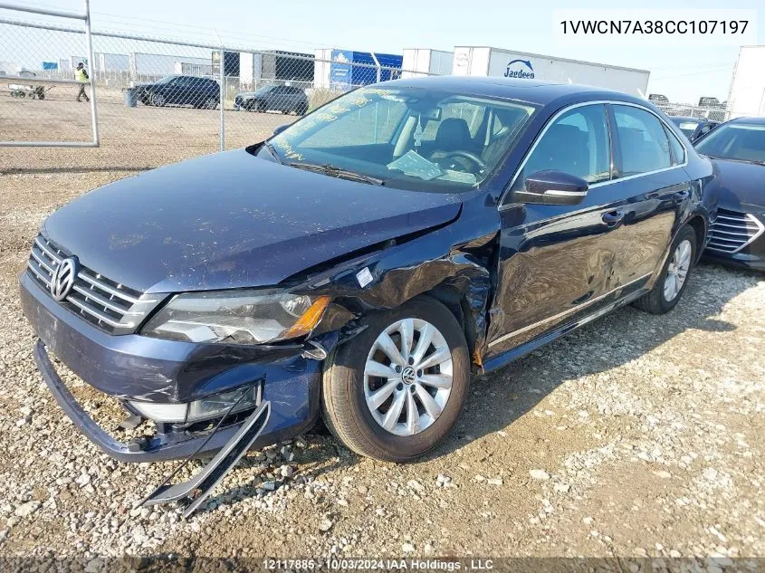 2012 Volkswagen Passat Sel VIN: 1VWCN7A38CC107197 Lot: 12117885