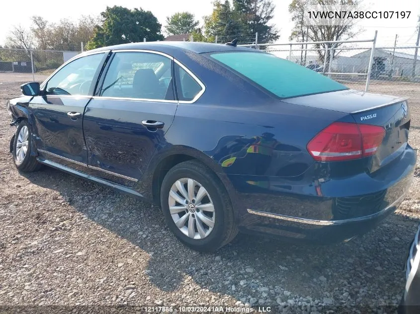 2012 Volkswagen Passat Sel VIN: 1VWCN7A38CC107197 Lot: 12117885