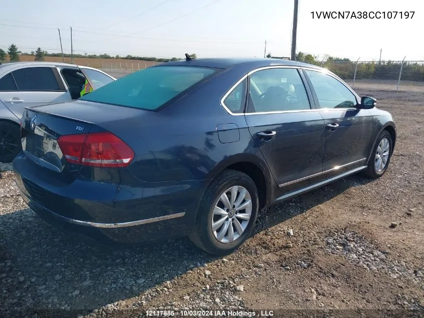 2012 Volkswagen Passat Sel VIN: 1VWCN7A38CC107197 Lot: 12117885