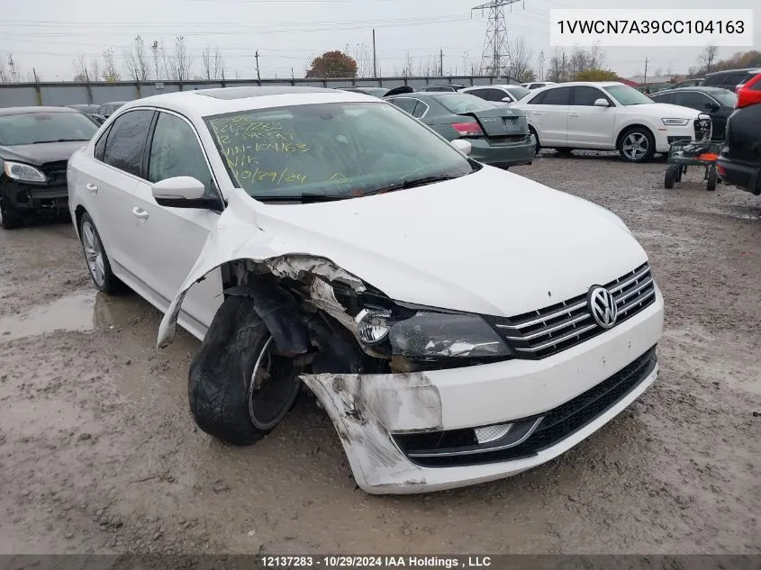 2012 Volkswagen Passat VIN: 1VWCN7A39CC104163 Lot: 12137283