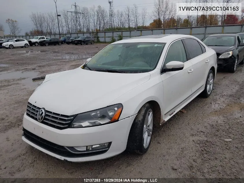 2012 Volkswagen Passat VIN: 1VWCN7A39CC104163 Lot: 12137283