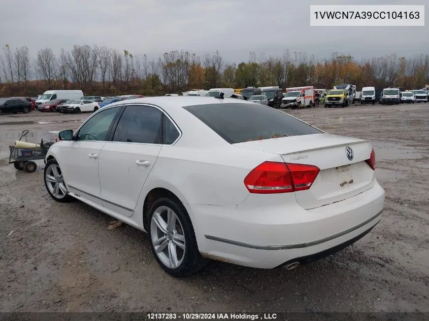 2012 Volkswagen Passat VIN: 1VWCN7A39CC104163 Lot: 12137283