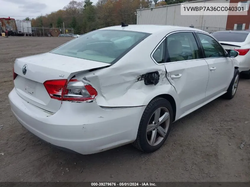 2012 Volkswagen Passat 2.5L Se VIN: 1VWBP7A36CC040301 Lot: 39279676