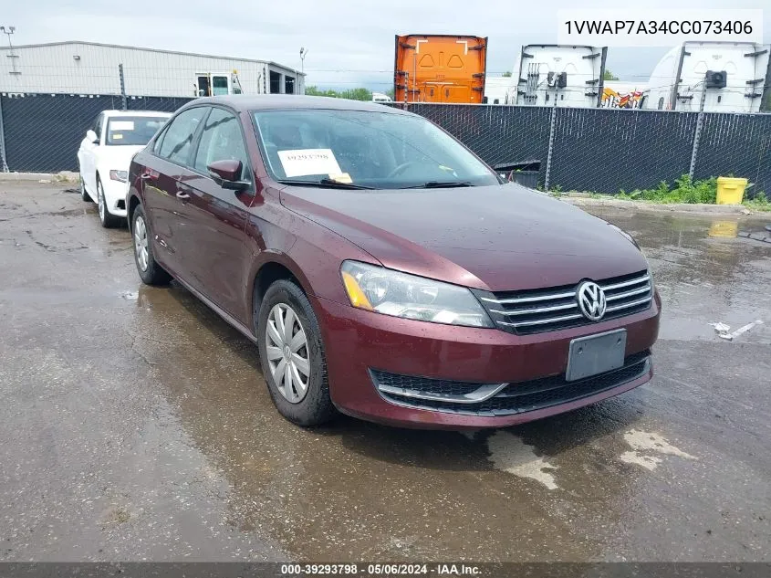 2012 Volkswagen Passat 2.5L S VIN: 1VWAP7A34CC073406 Lot: 39293798