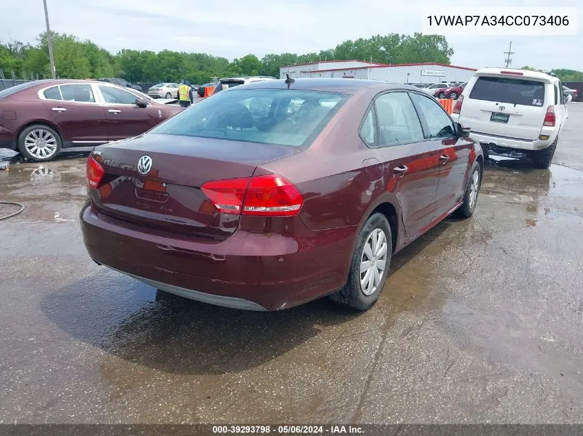 2012 Volkswagen Passat 2.5L S VIN: 1VWAP7A34CC073406 Lot: 39293798